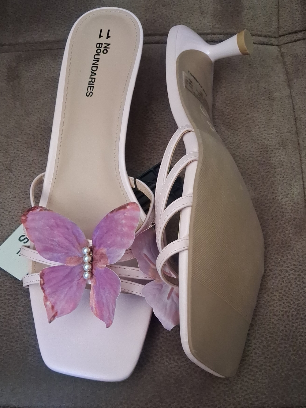 No Boundaries Pink Butterfly Slide Kitten Heel Mules Size 11
